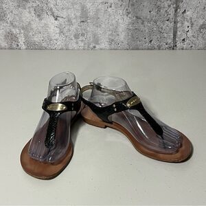Michael Kors Plate Genuine Snakeskin Upper Leather Thong Sandals